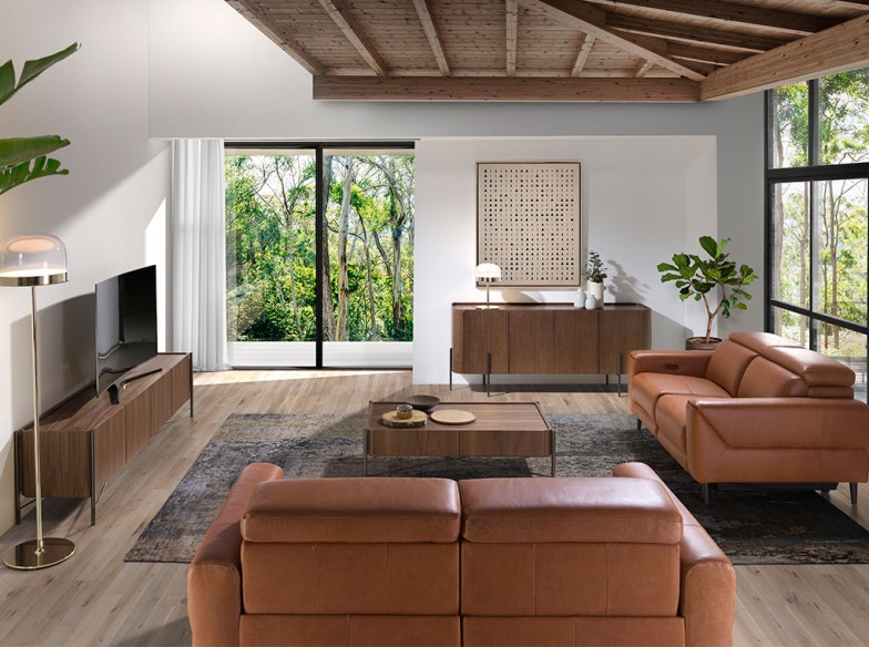 Mueble TV nogal y acero oscuro