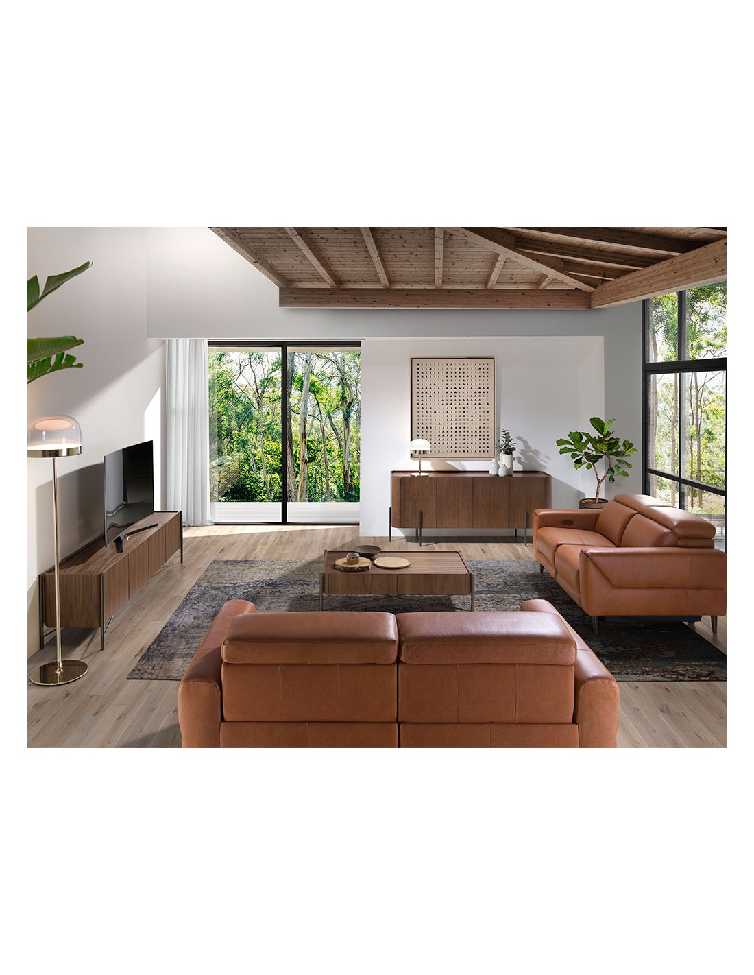 Mueble TV nogal y acero oscuro