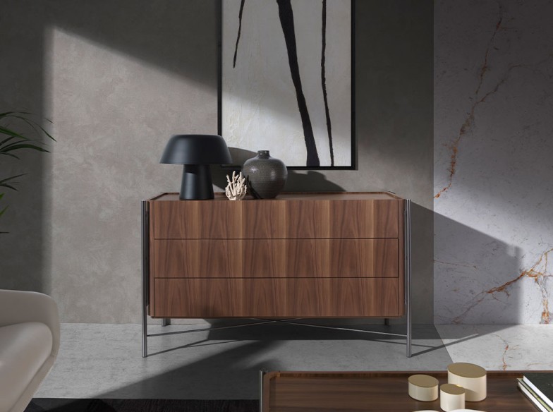 Cómoda nogal y acero oscuro