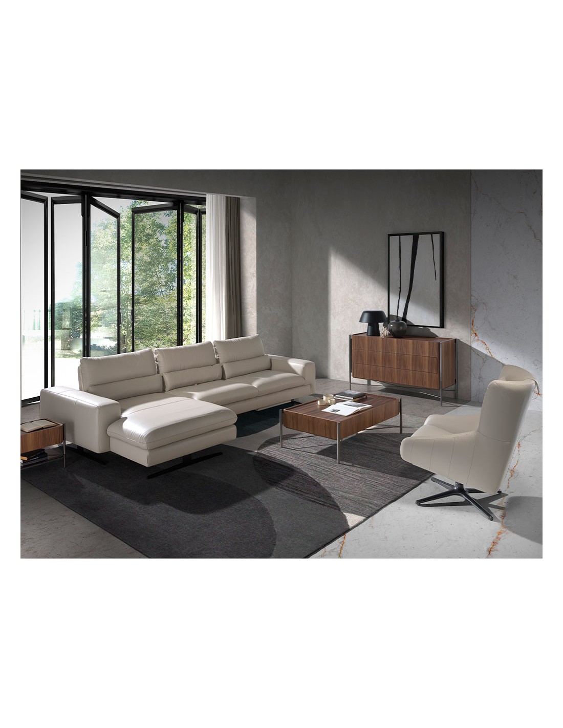 Cómoda nogal y acero oscuro