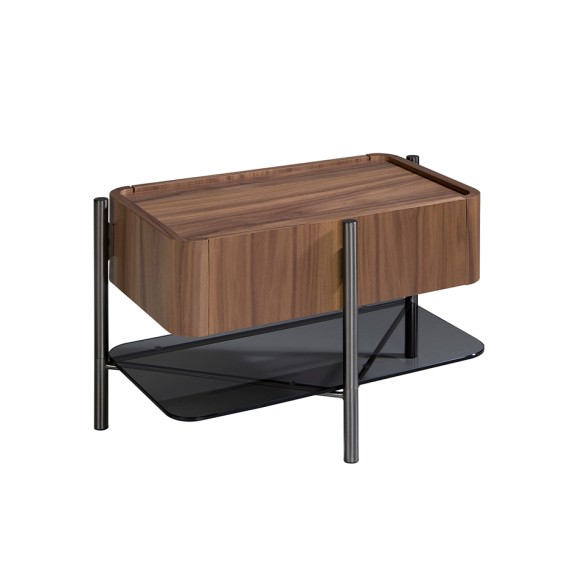 Mesita de noche nogal y acero oscuro