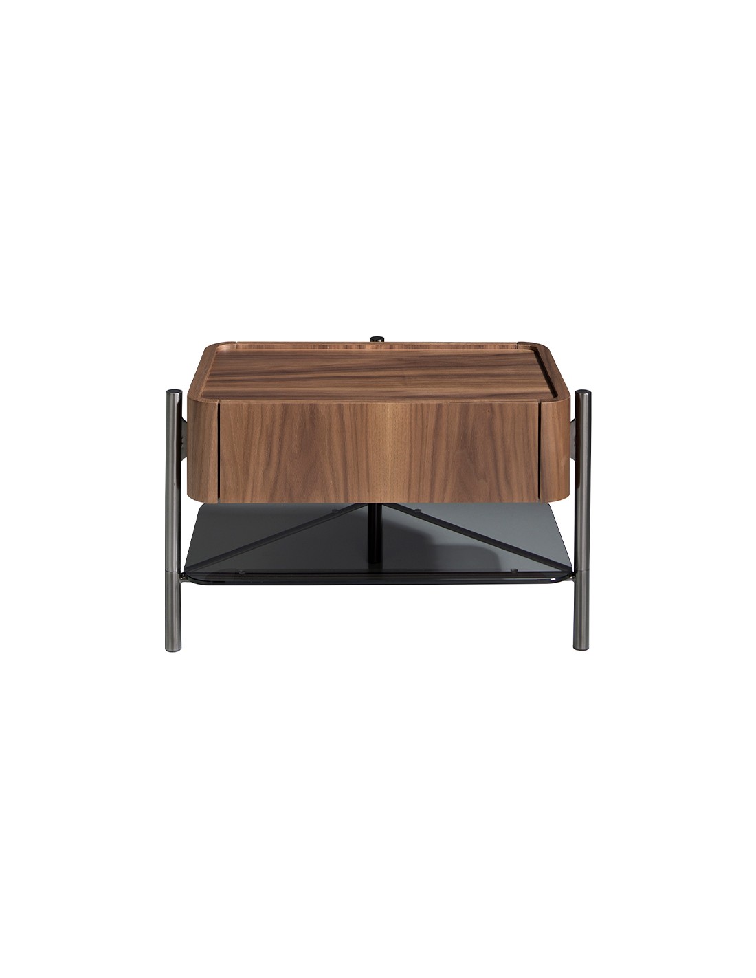 Mesita de noche nogal y acero oscuro