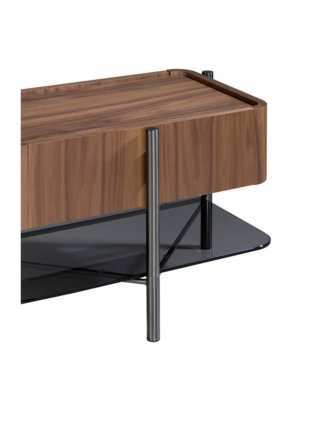 Mesita de noche nogal y acero oscuro