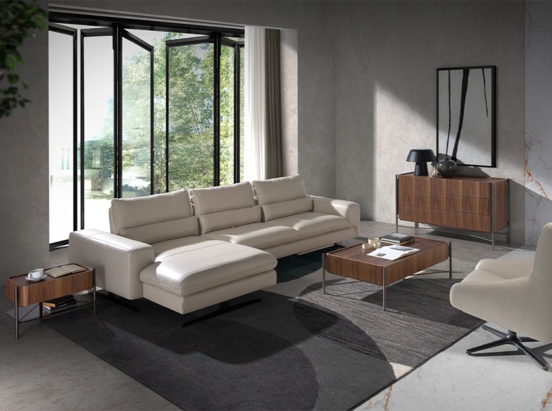 Mesita de noche nogal y acero oscuro