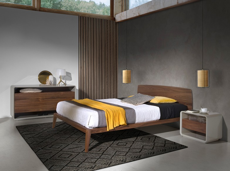 Mesita de noche nogal y madera gris