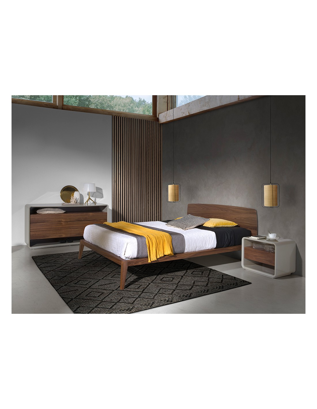 Mesita de noche nogal y madera gris