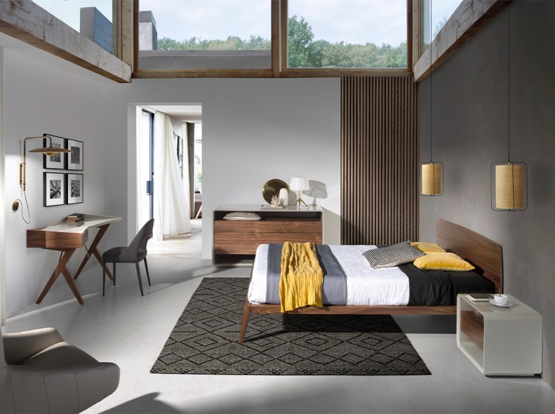 Mesita de noche nogal y madera gris