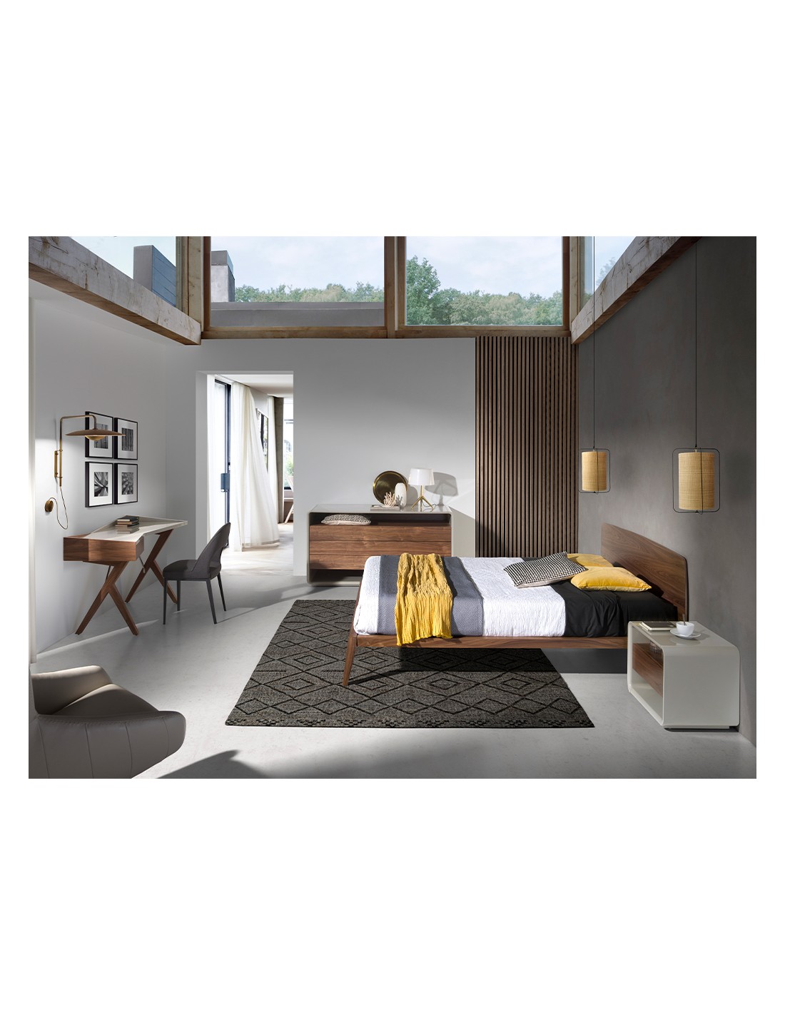 Mesita de noche nogal y madera gris