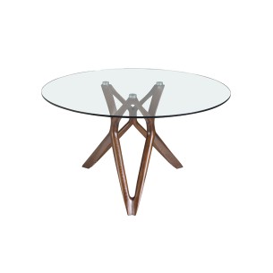 Mesa comedor redonda cristal templado y nogal