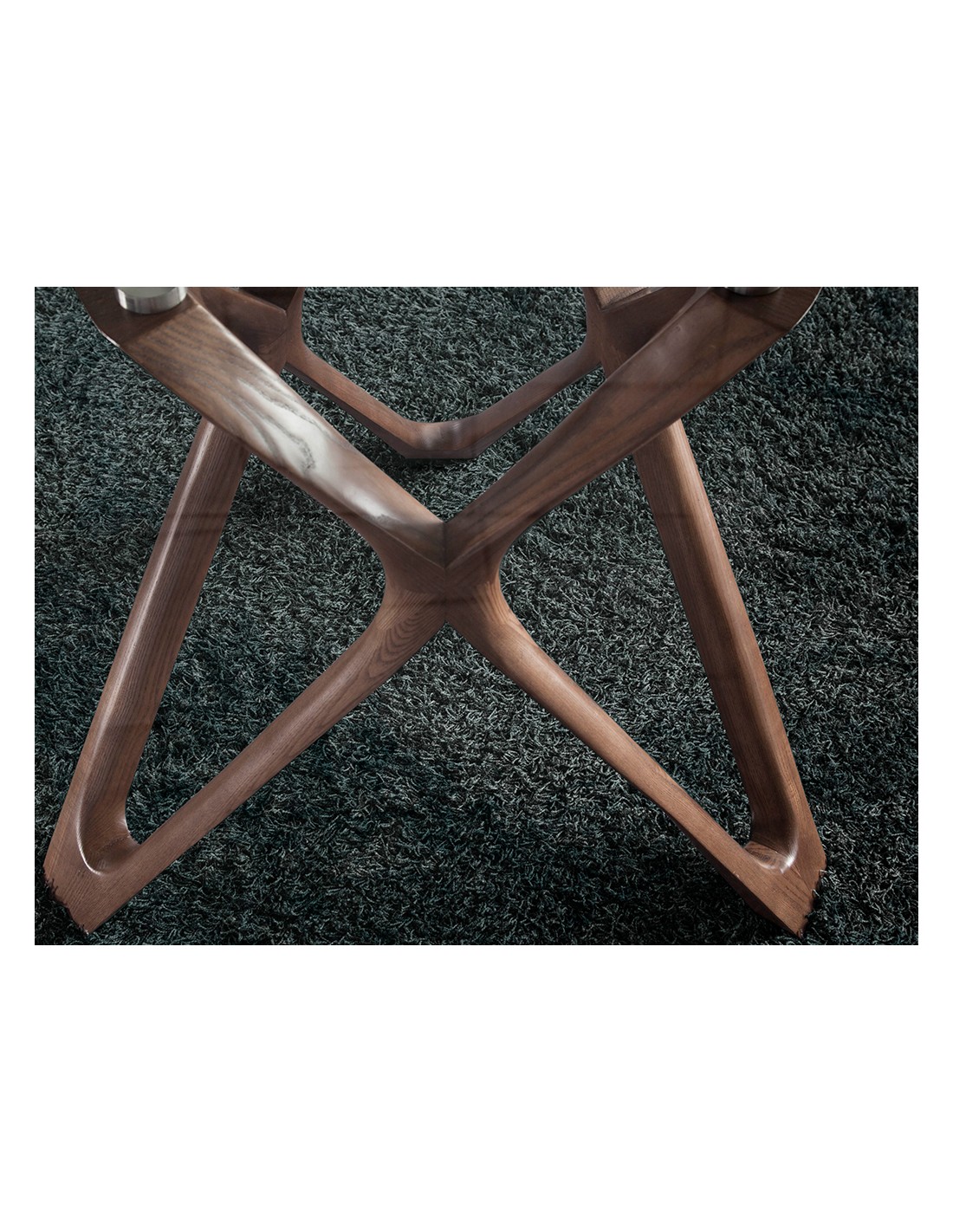 Mesa comedor redonda cristal templado y nogal