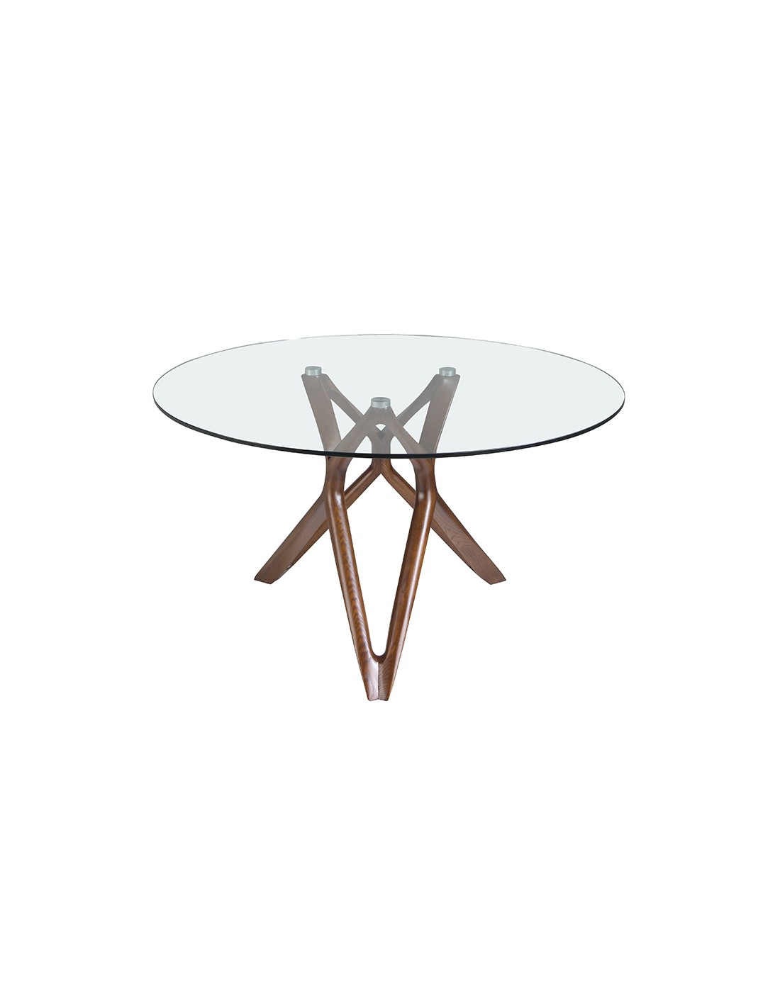 Mesa comedor redonda cristal templado y nogal