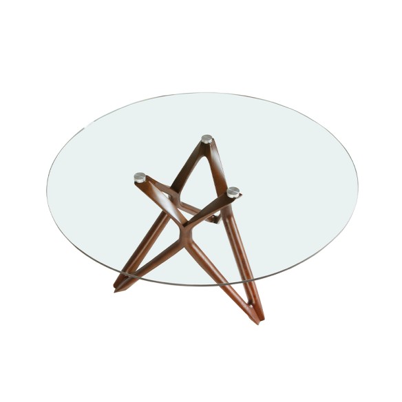 Mesa comedor redonda cristal templado y nogal