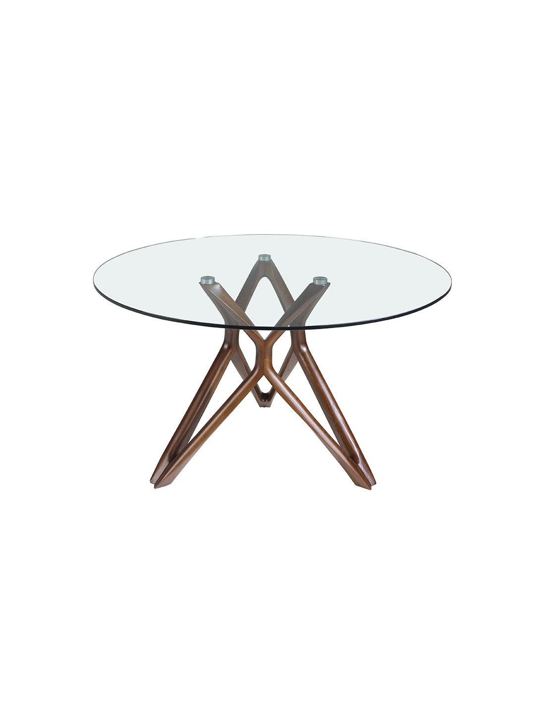 Mesa comedor redonda cristal templado y nogal