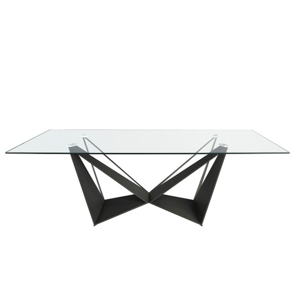 Mesa comedor rectangular cristal templado y acero negro