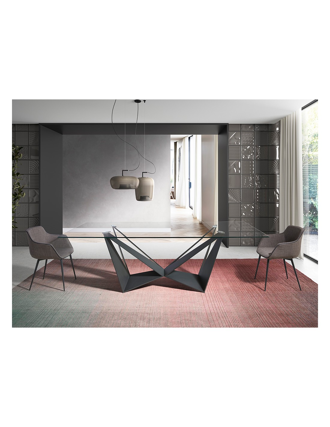 Mesa comedor rectangular cristal templado y...