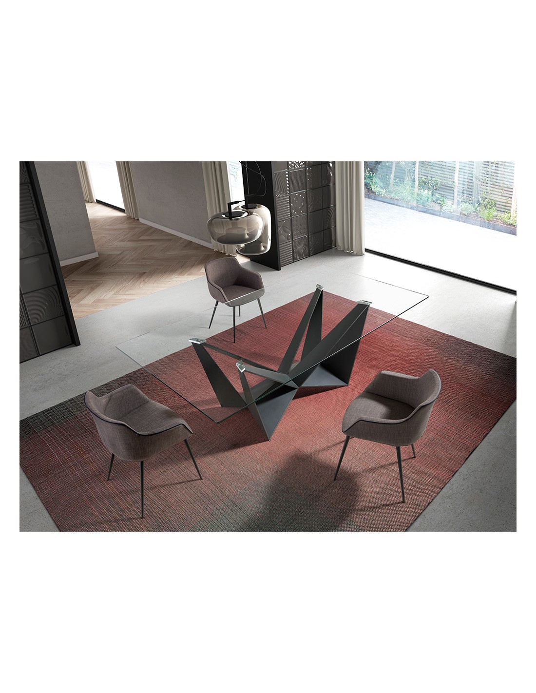 Mesa comedor rectangular cristal templado y...