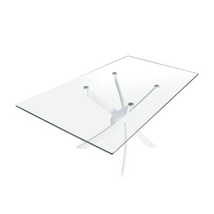 Mesa comedor rectangular cristal templado y acero blanco 2