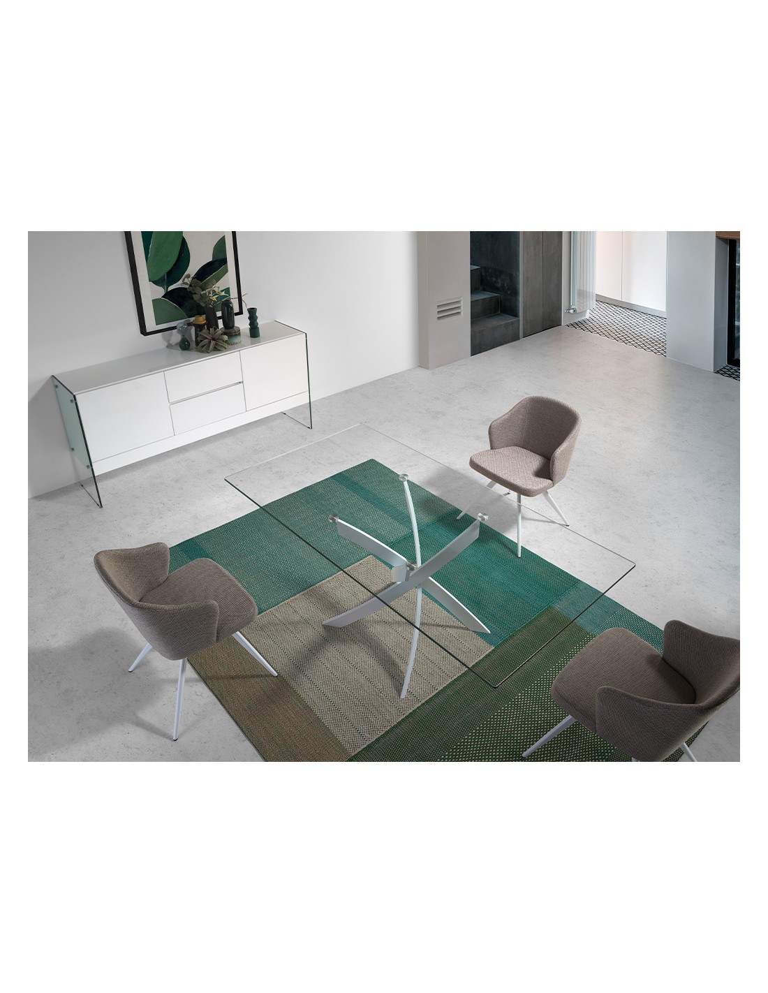 Mesa comedor rectangular cristal templado y...