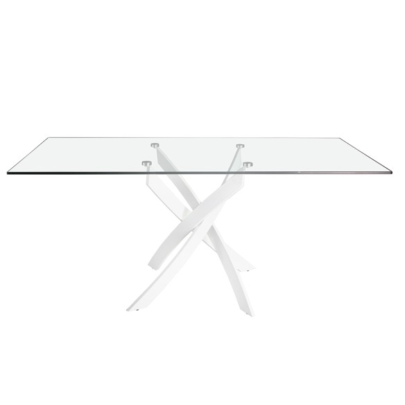 Mesa comedor rectangular cristal templado y acero blanco