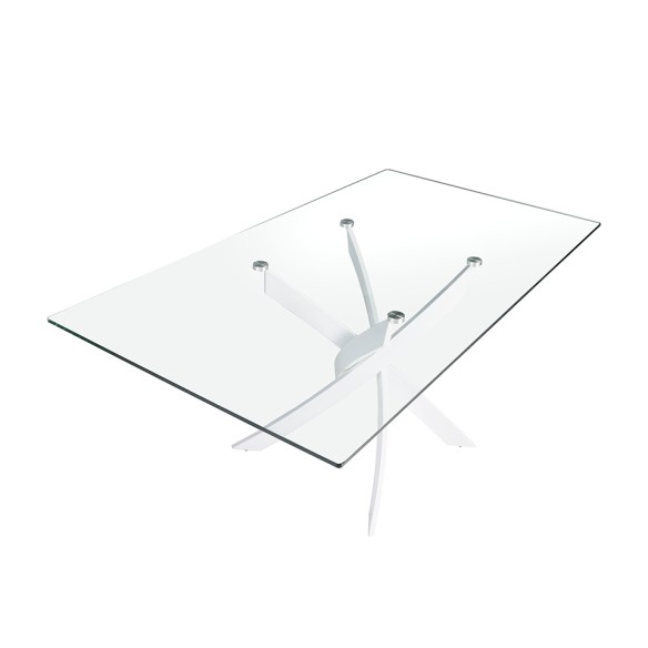 Mesa comedor rectangular cristal templado y acero blanco