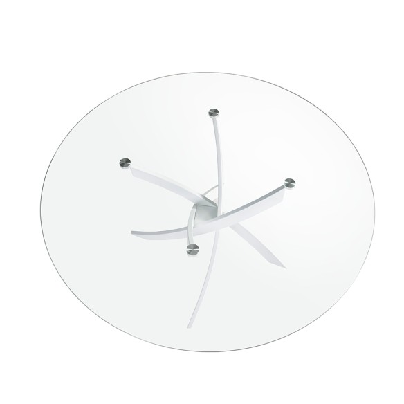 Mesa comedor redonda cristal templado y acero blanco