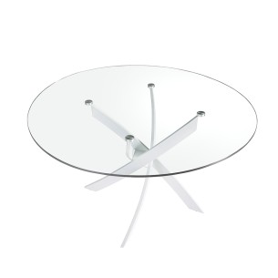 Mesa comedor redonda cristal templado y acero blanco