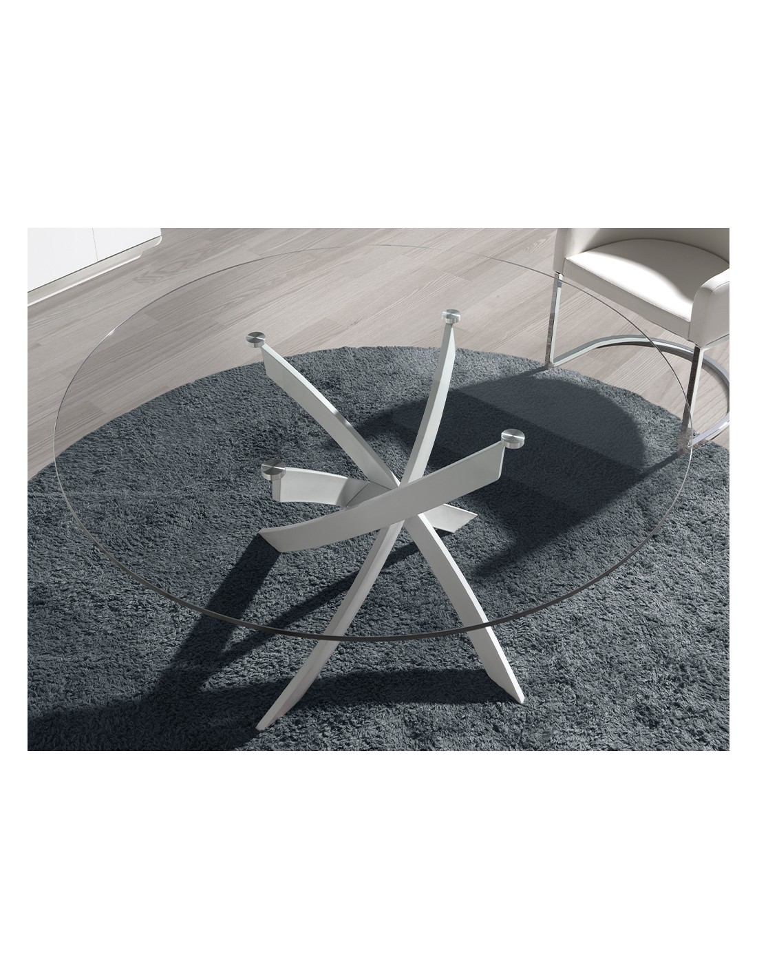 Mesa comedor redonda cristal templado y acero...