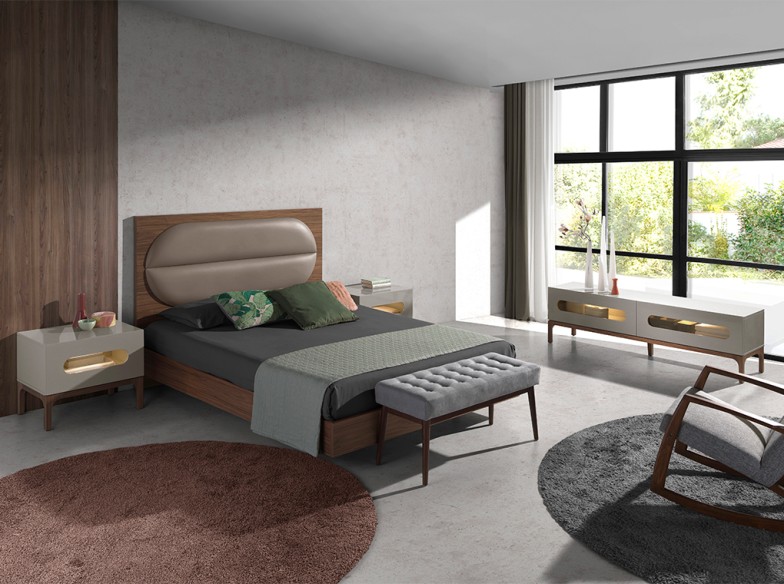 Mueble TV madera gris y nogal con iluminación interior