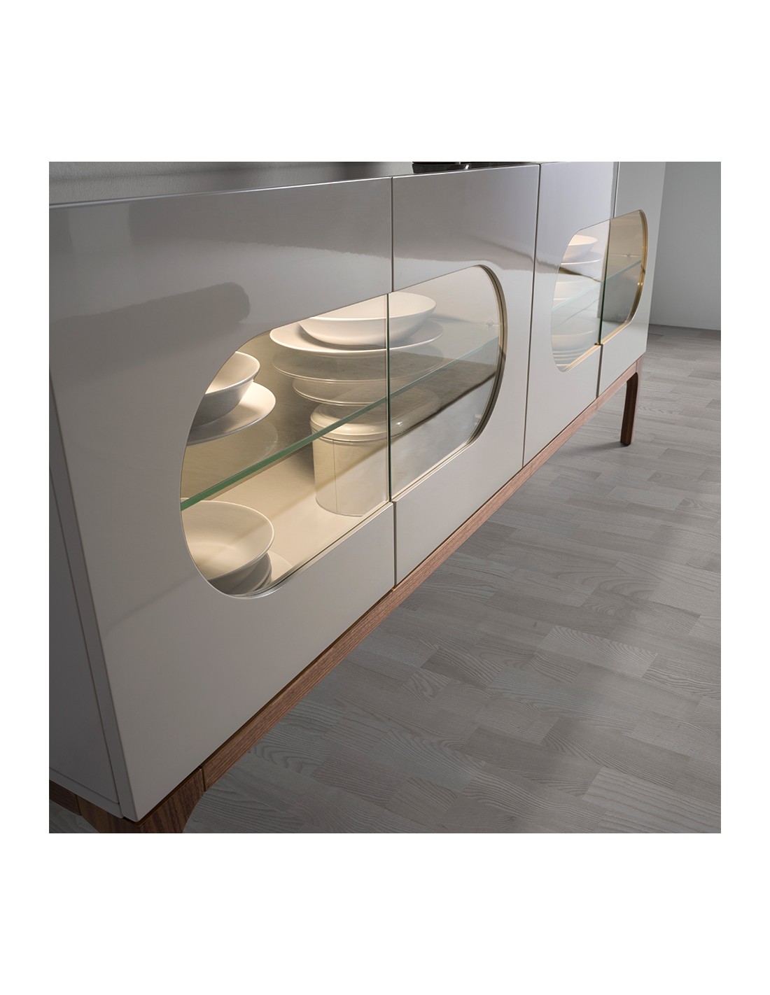 Aparador madera gris y nogal con iluminación...