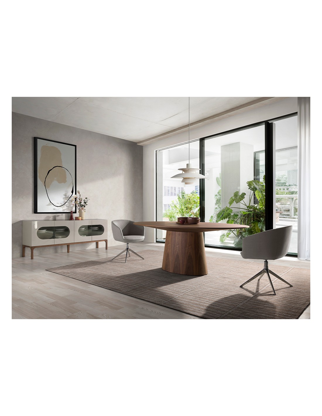 Aparador madera gris y nogal con iluminación...