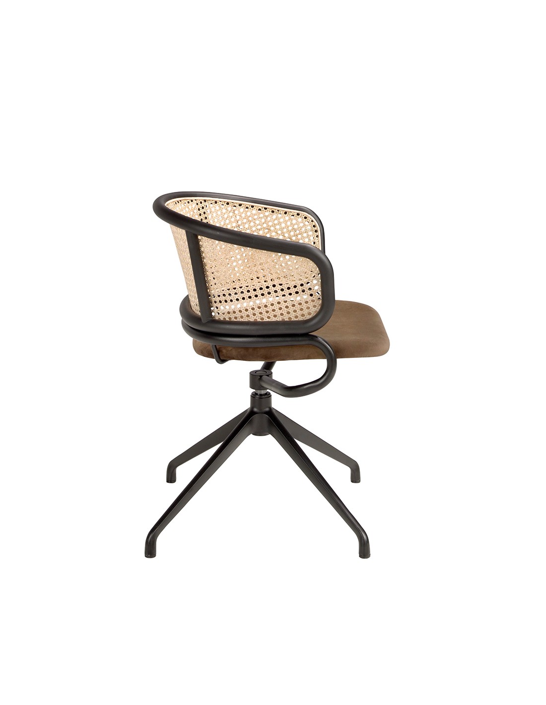 Silla giratoria rattan y terciopelo marrón