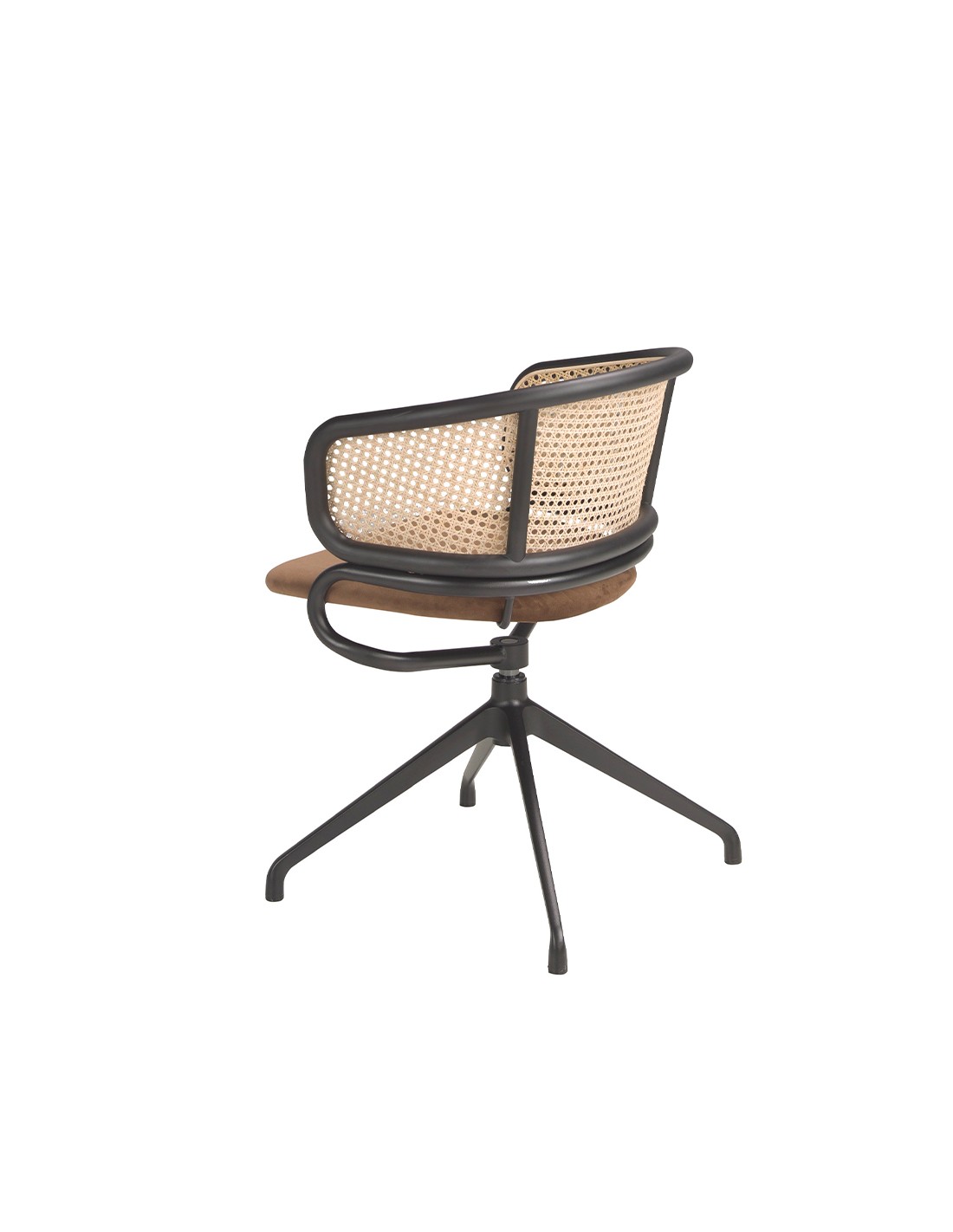 Silla giratoria rattan y terciopelo marrón