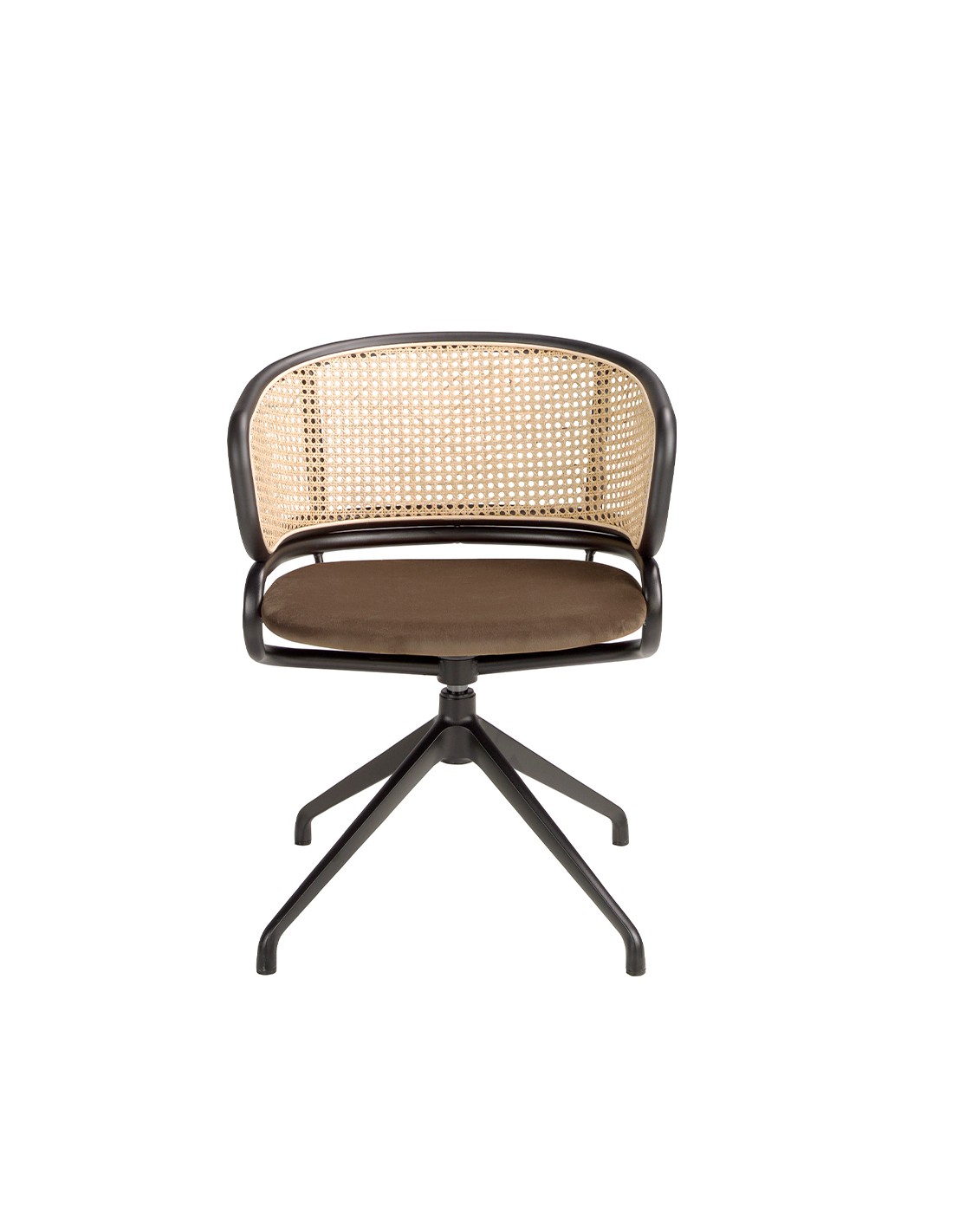 Silla giratoria rattan y terciopelo marrón