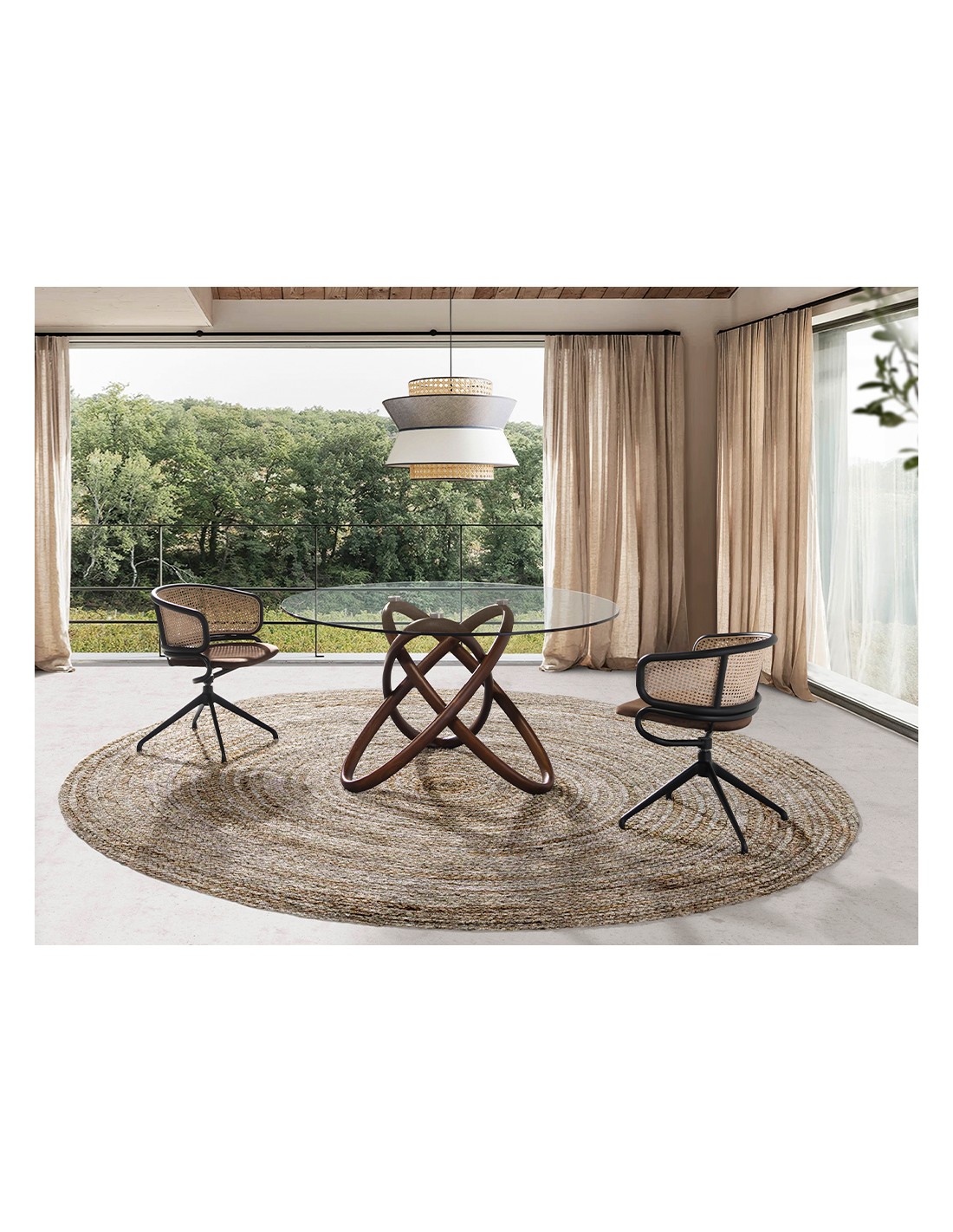 Silla giratoria rattan y terciopelo marrón