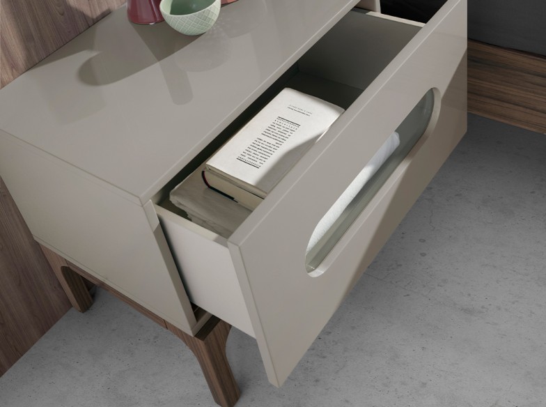 Mesita de noche madera gris y nogal con iluminación interior