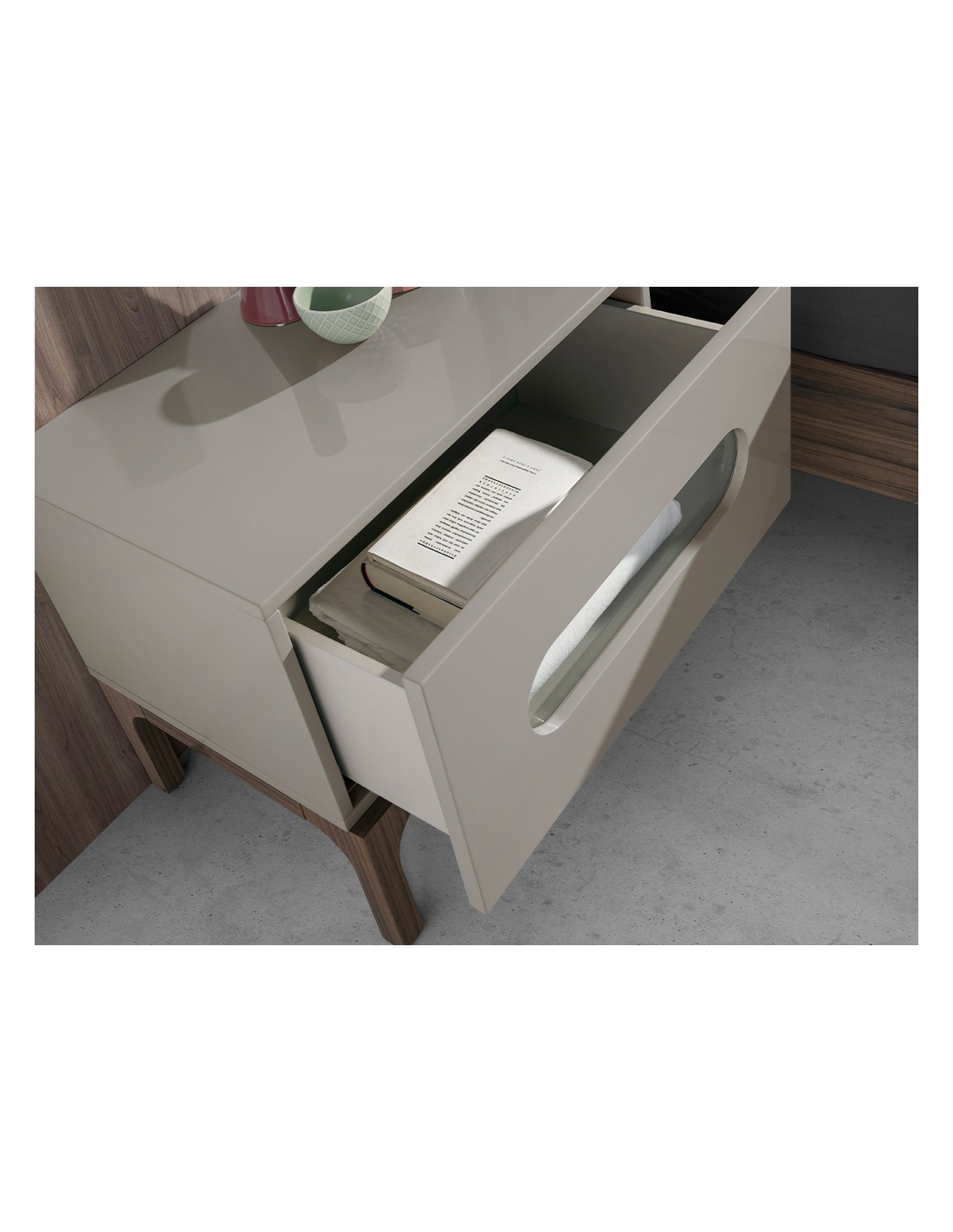 Mesita de noche madera gris y nogal con...