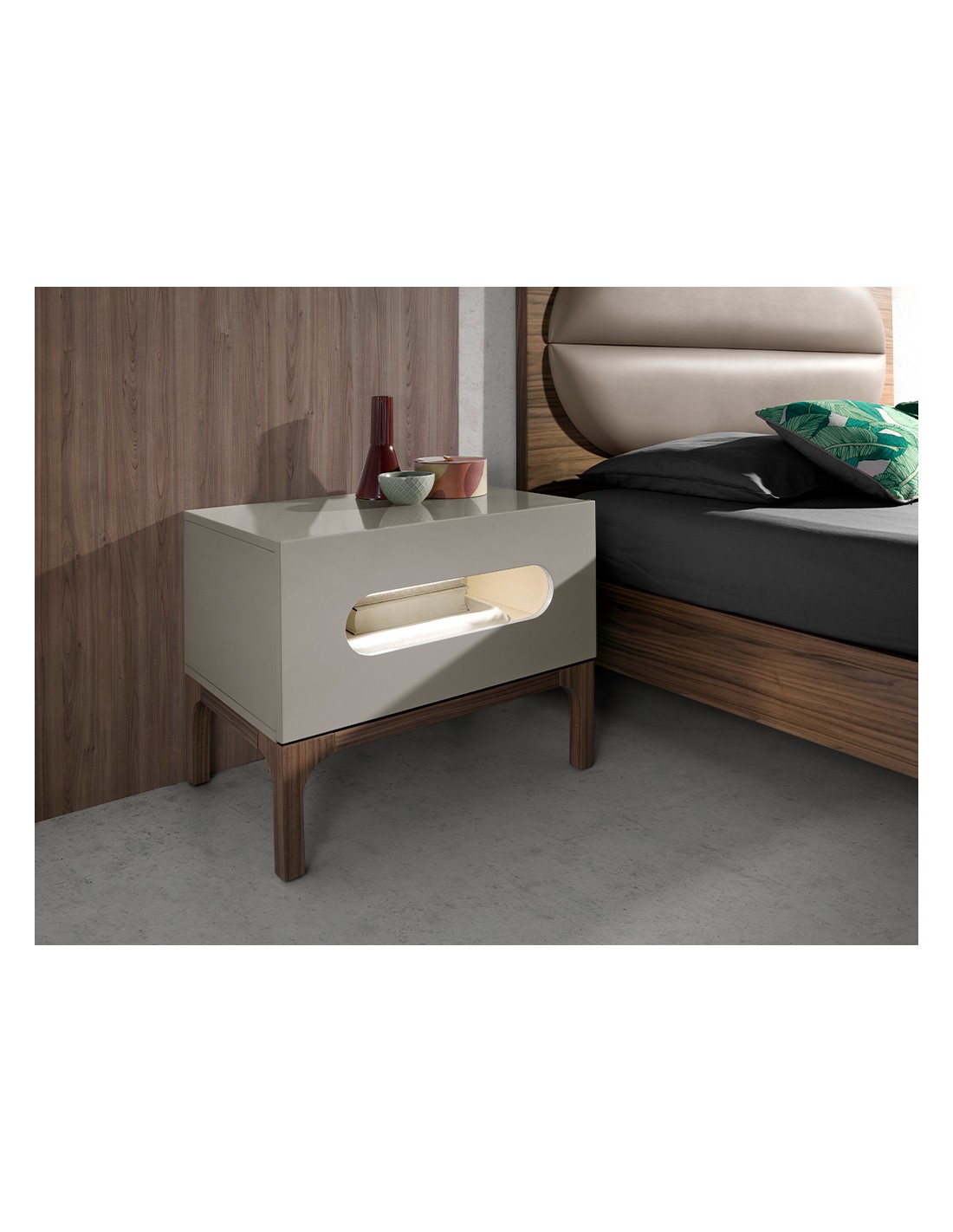 Mesita de noche madera gris y nogal con...