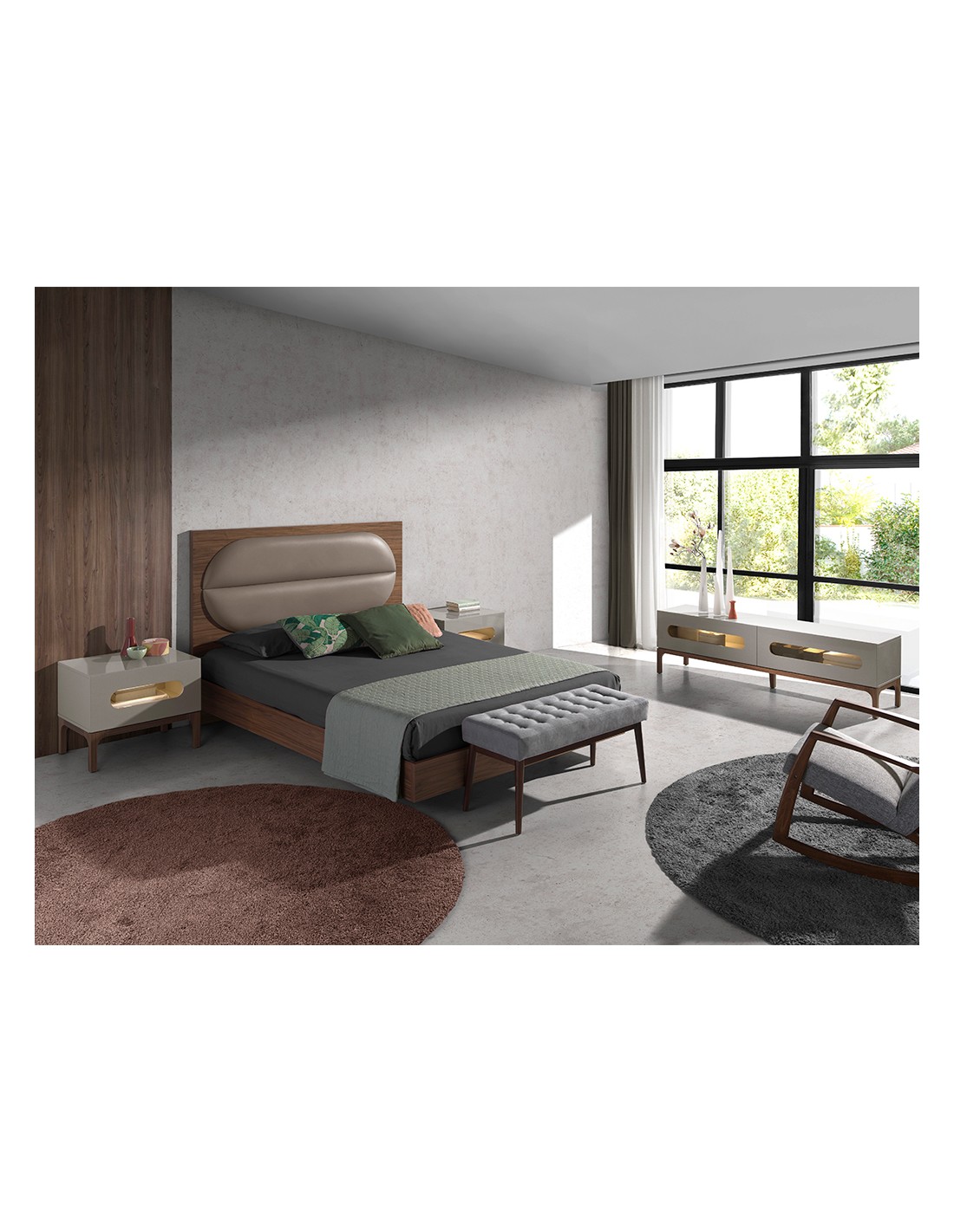 Mesita de noche madera gris y nogal con...