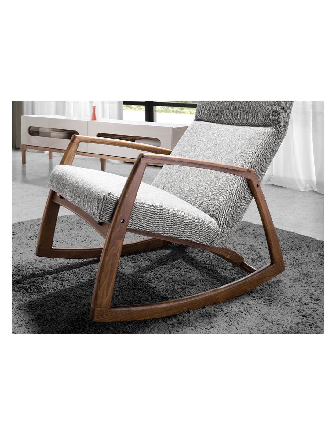 Sillón mecedora tela gris