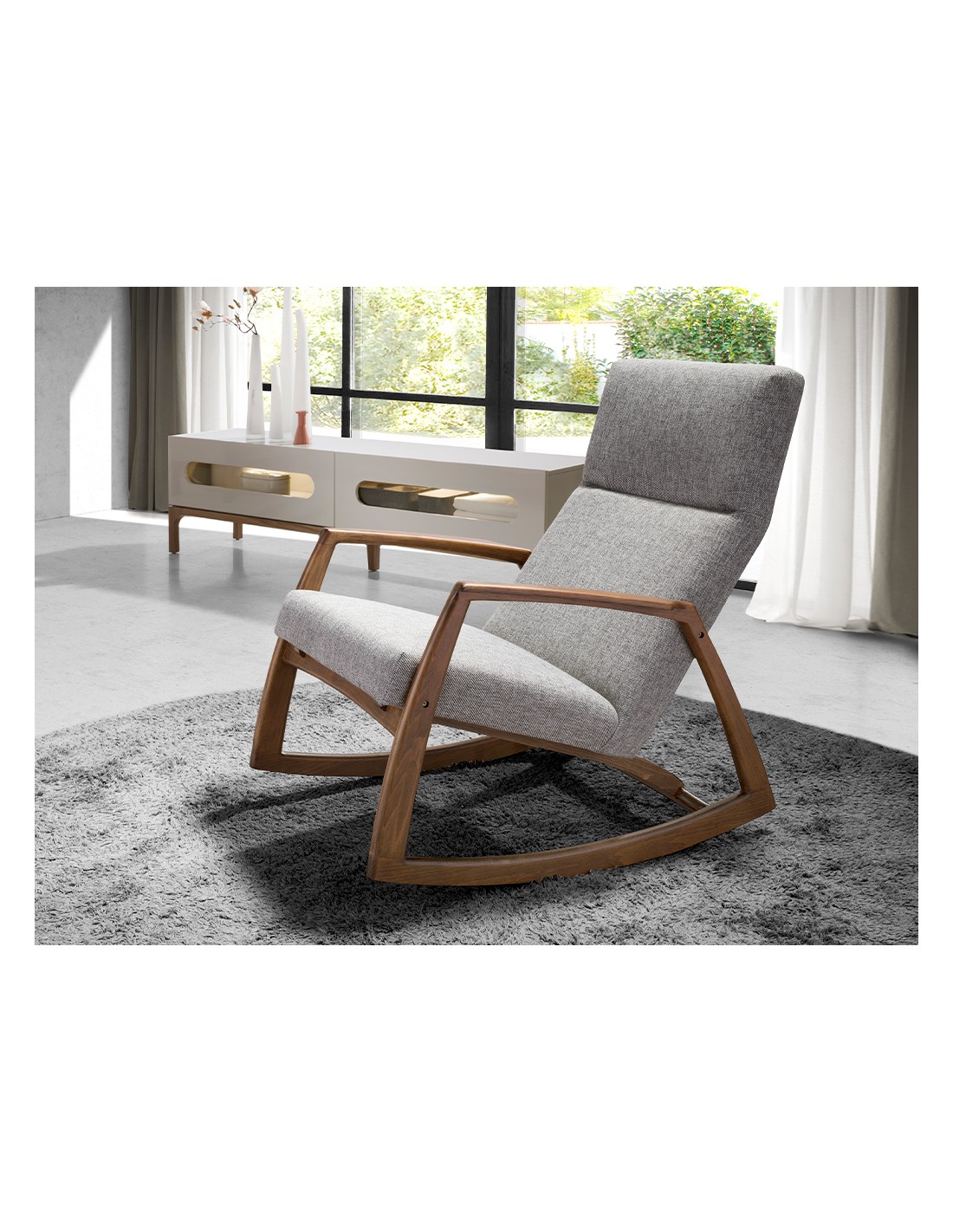 Sillón mecedora tela gris