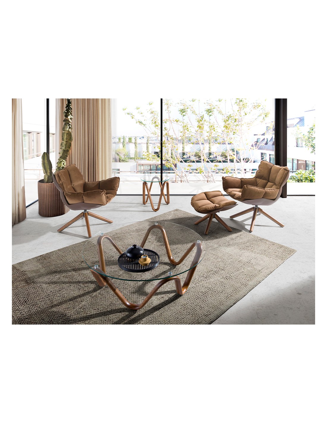 Sillón giratorio terciopelo marrón y pvc marrón