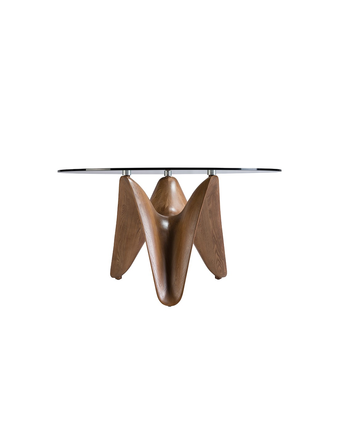 Mesa comedor redonda cristal templado y nogal