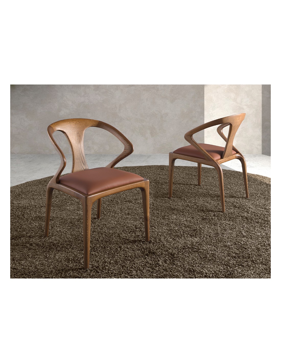 Silla nogal y polipiel marrón