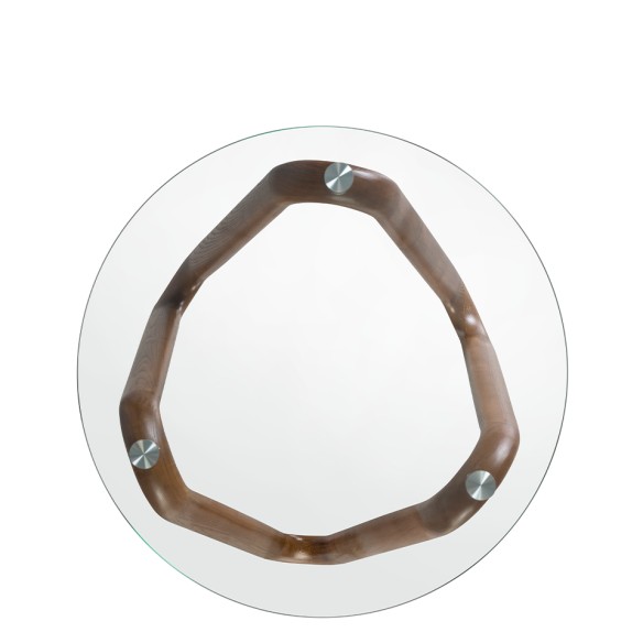 Mesa centro redonda cristal templado y nogal