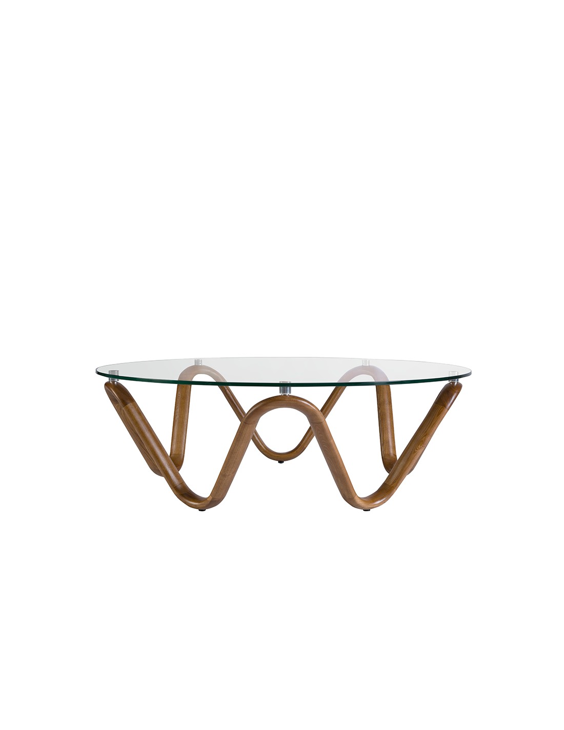 Mesa centro redonda cristal templado y nogal