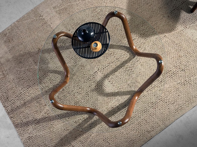 Mesa centro redonda cristal templado y nogal