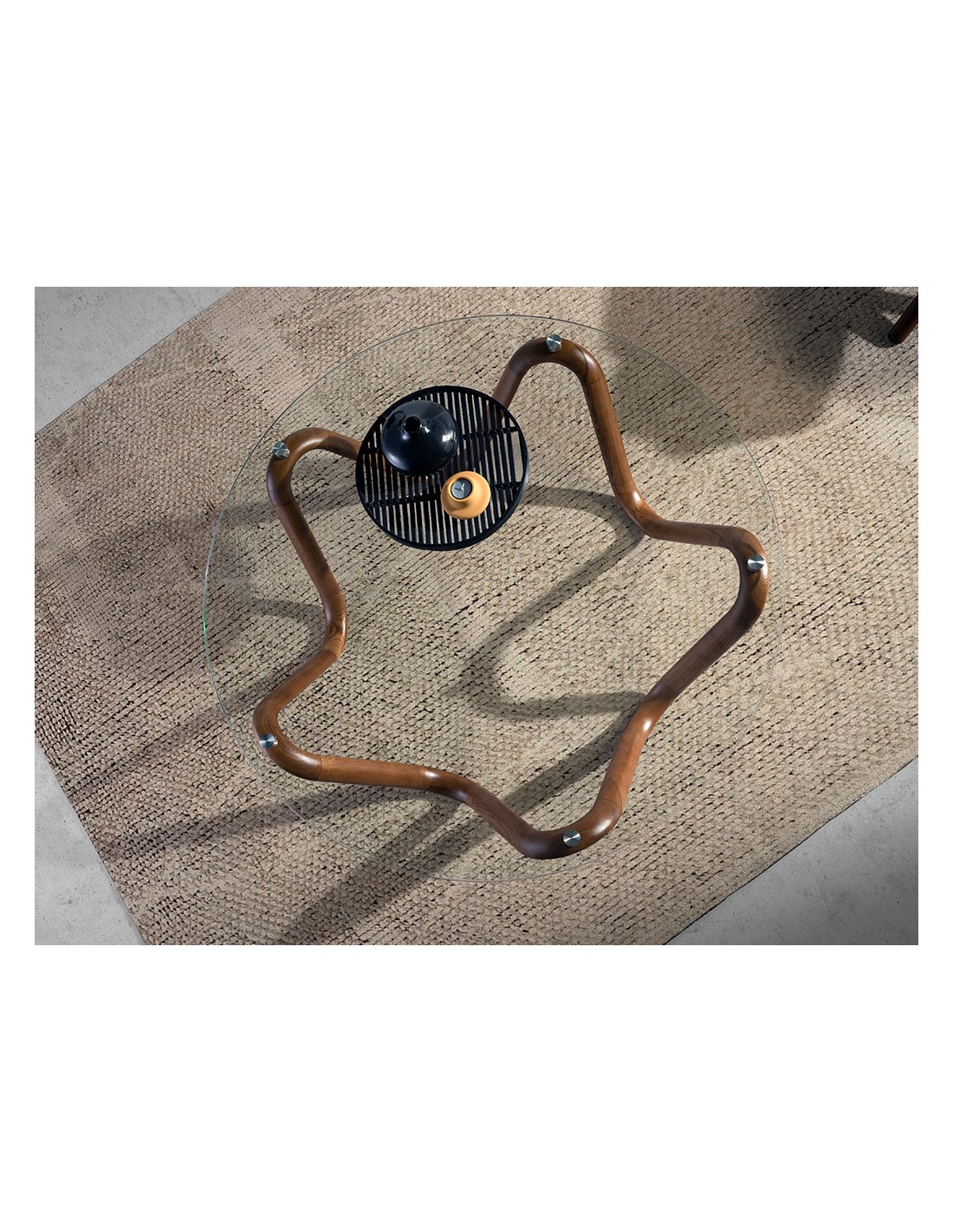 Mesa centro redonda cristal templado y nogal