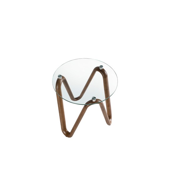 Mesa rincón redonda cristal templado y nogal