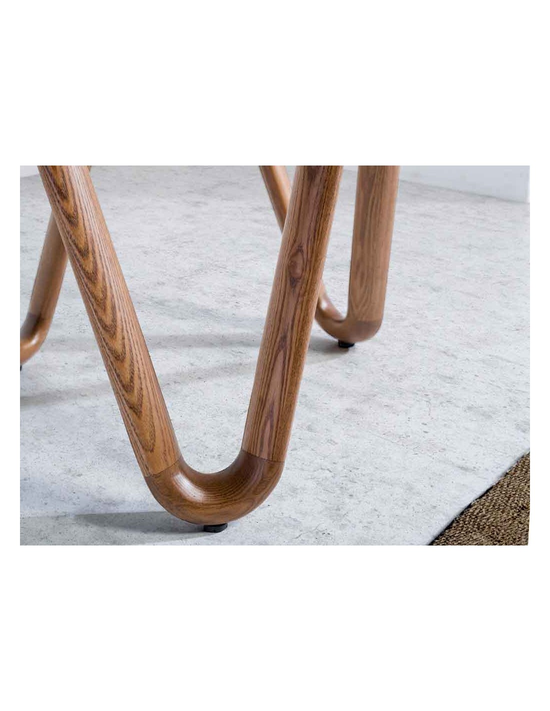 Mesa rincón redonda cristal templado y nogal