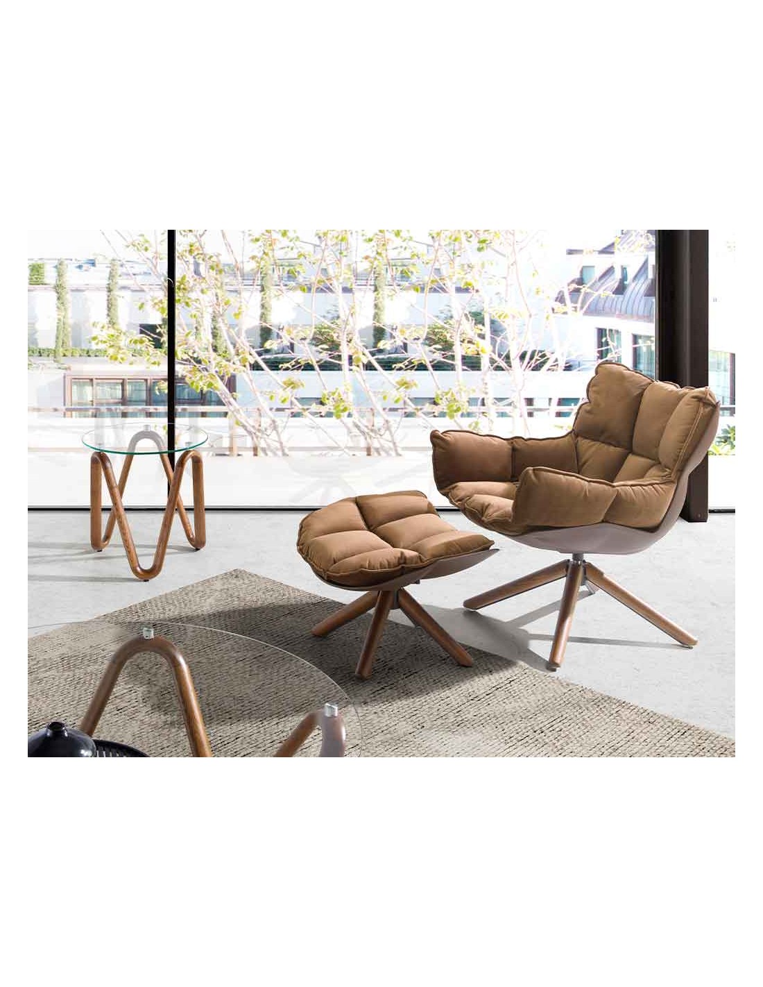 Mesa rincón redonda cristal templado y nogal